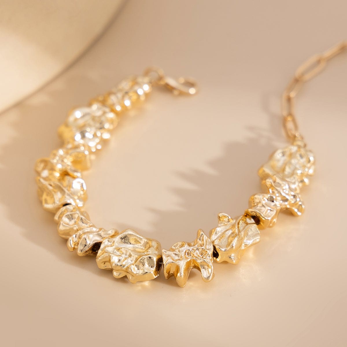Minimalist Irregular Gold Silver Tone Lava Necklace Bracelet - ArtGalleryZen