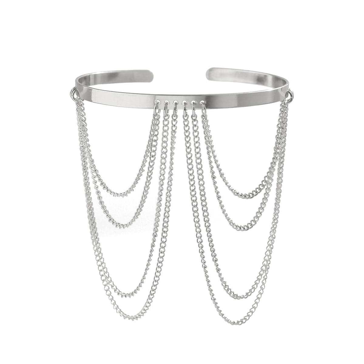 Minimalist Layered Curb Chain Tassel Arm Cuff - ArtGalleryZen