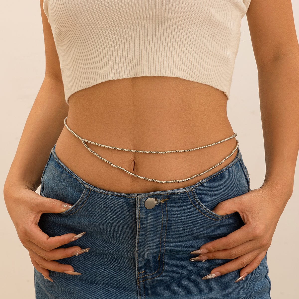 Minimalist Layered Gold Silver Plated Beaded Waist Chain - ArtGalleryZen