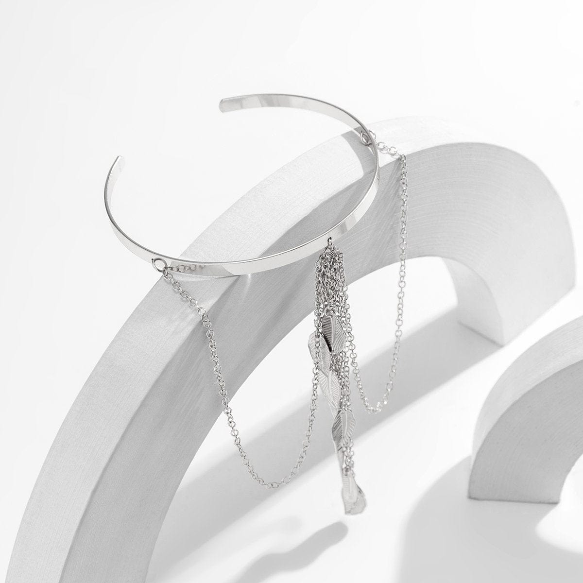 Minimalist Layered Leaf Tassel Arm Cuff - ArtGalleryZen