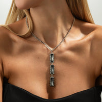 Thumbnail for Minimalist Rhinestone Charm Curb Chain Y Necklace - ArtGalleryZen