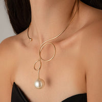 Thumbnail for Minimalist Spiral Pearl Pendant Open Collar Necklace - ArtGalleryZen