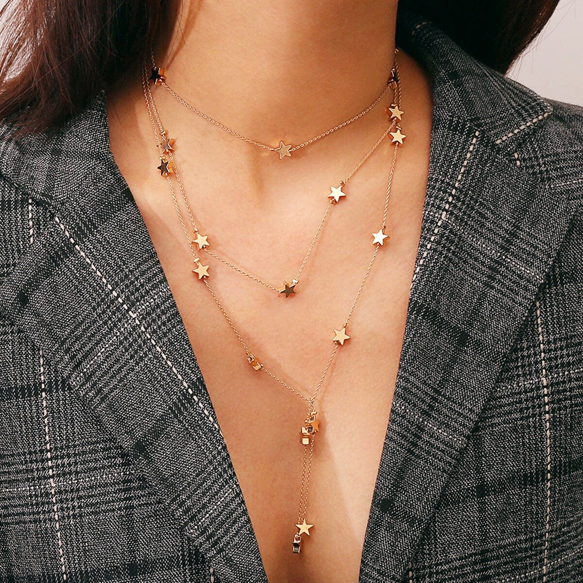 Multi-layer Gold Silver Tone Star Necklace - Dainty Boho Layered Star Necklace - Minimalist Statement Pendant Necklace - ArtGalleryZen