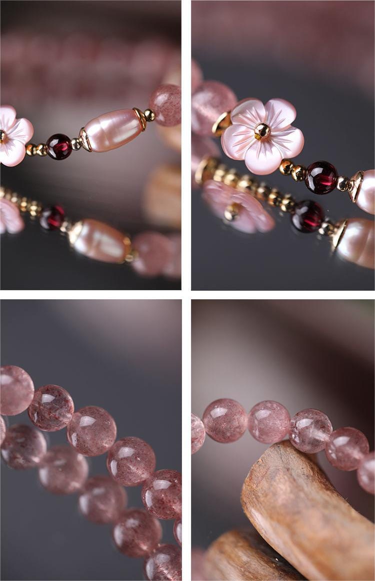 Natural Pink Crystal Cherry Blossom Bracelet – ArtGalleryZen