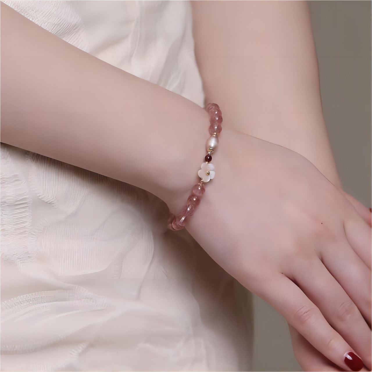 Natural Pink Crystal Cherry Blossom Bracelet – ArtGalleryZen