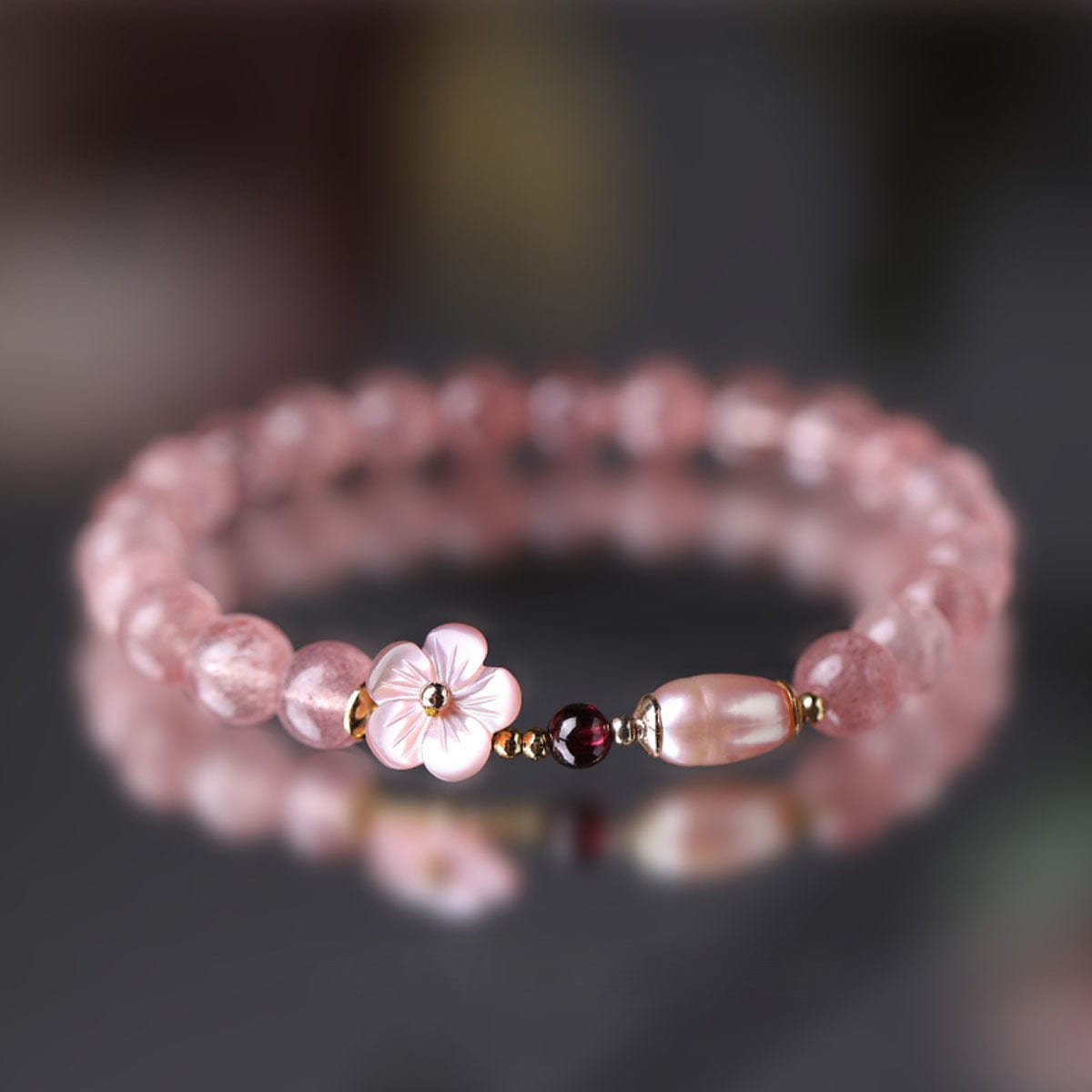 Natural Pink Crystal Cherry Blossom Bracelet - ArtGalleryZen