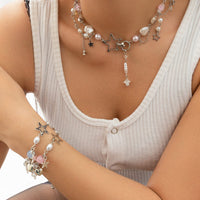 Thumbnail for Newly 2 Pcs Heart Star Tassel Crystal Pearl Chain Bracelet Set - ArtGalleryZen