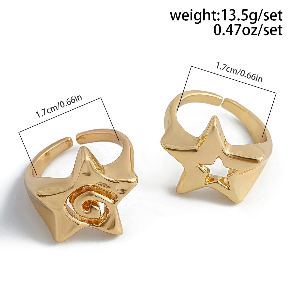 Newly 2Pcs Hollow Star Spiral Open Ring Set - ArtGalleryZen