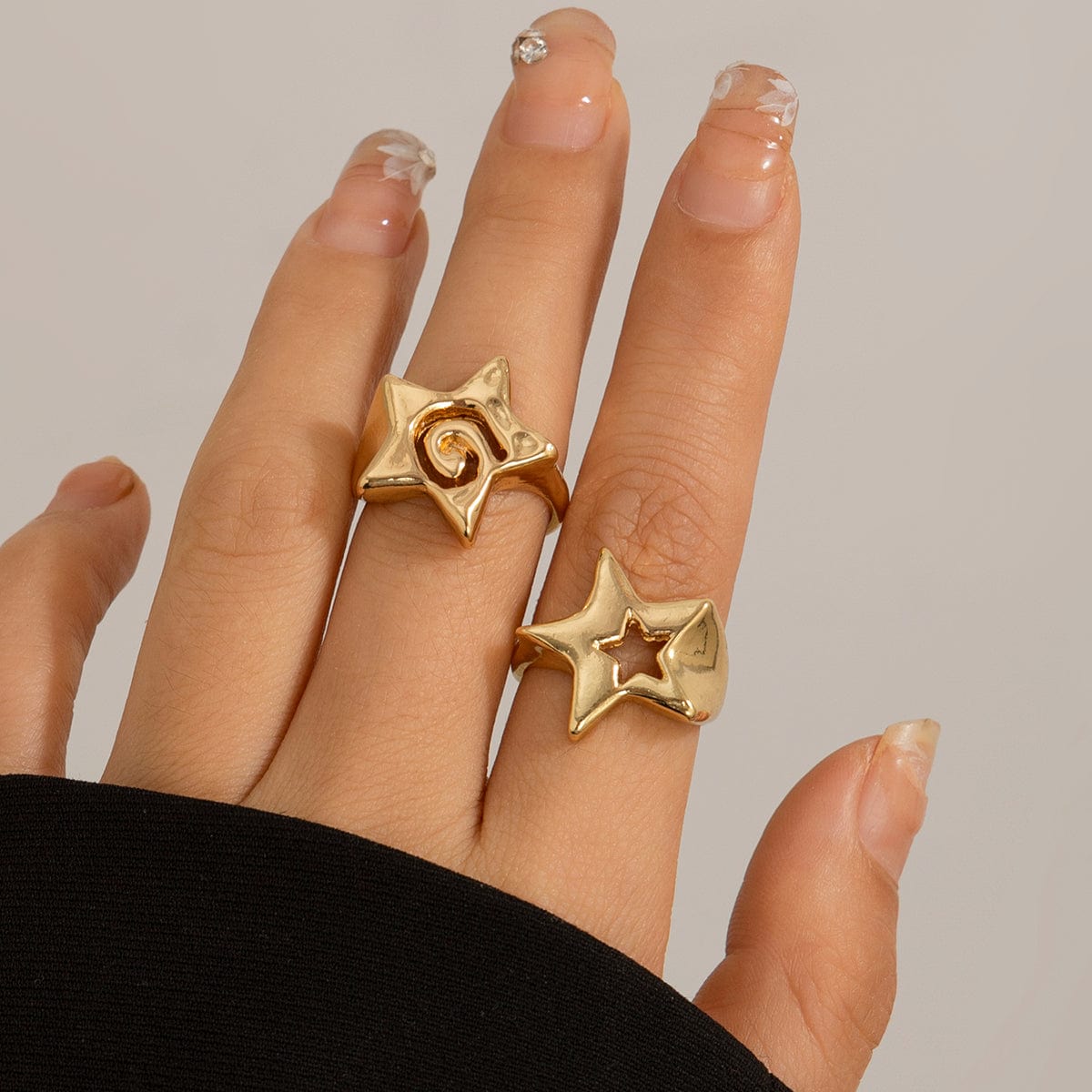 Newly 2Pcs Hollow Star Spiral Open Ring Set - ArtGalleryZen