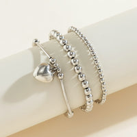 Thumbnail for Newly 3pcs Silver Plated Heart Pendant Ball Chain Bracelet Set - ArtGalleryZen