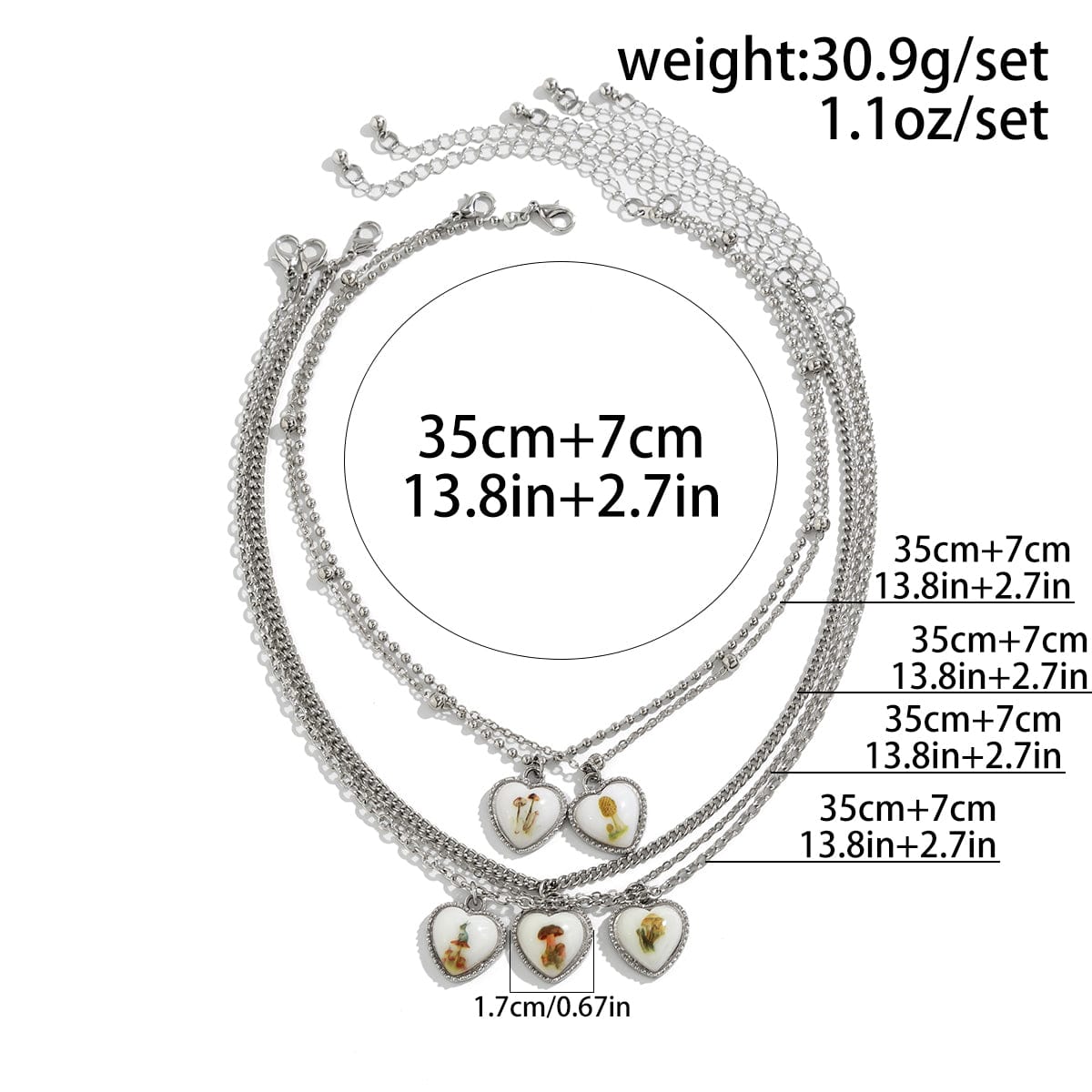 Newly 5pcs Rabbit Mushroom Pattern Heart Pendant Cable Chain Necklace Set - ArtGalleryZen