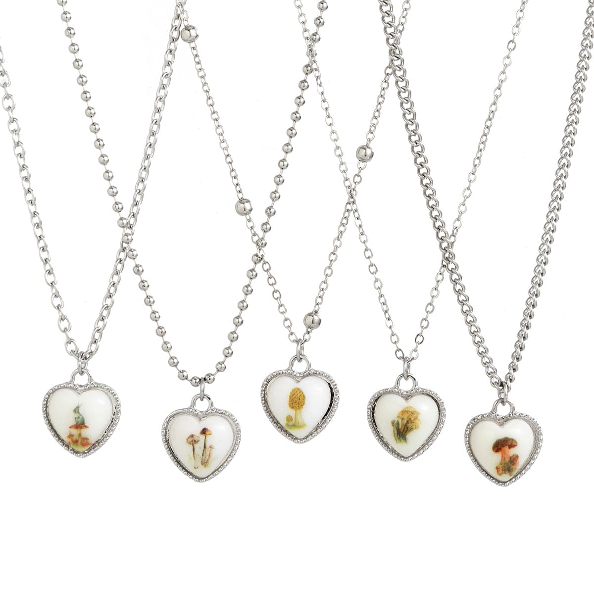 Newly 5pcs Rabbit Mushroom Pattern Heart Pendant Cable Chain Necklace Set - ArtGalleryZen
