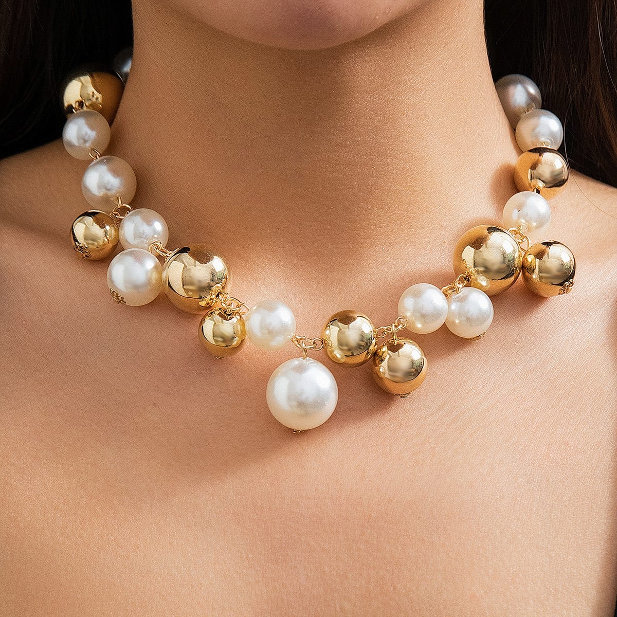 Newly Gold Silver Plated Chunky Pearl Chain Choker Necklace - ArtGalleryZen