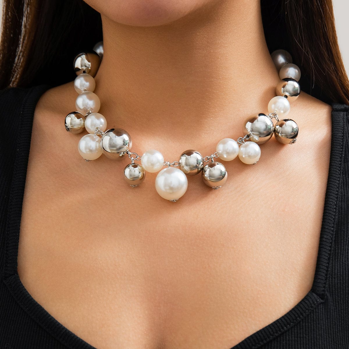 Newly Gold Silver Plated Chunky Pearl Chain Choker Necklace - ArtGalleryZen