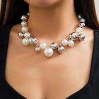 Thumbnail for Newly Gold Silver Plated Chunky Pearl Chain Choker Necklace - ArtGalleryZen