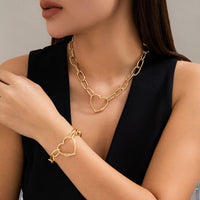 Thumbnail for Newly Hollow Heart Pendant Cable Chain Necklace Bracelet Set - ArtGalleryZen