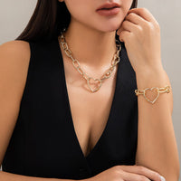 Thumbnail for Newly Hollow Heart Pendant Cable Chain Necklace Bracelet Set - ArtGalleryZen