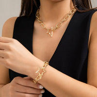 Thumbnail for Newly Hollow Star Pendant Cable Chain Necklace Bracelet Set - ArtGalleryZen