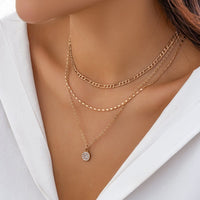 Thumbnail for Newly Layered CZ Inlaid Round Disk Pendant Cable Chain Necklace Set - ArtGalleryZen