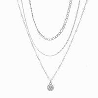 Thumbnail for Newly Layered CZ Inlaid Round Disk Pendant Cable Chain Necklace Set - ArtGalleryZen