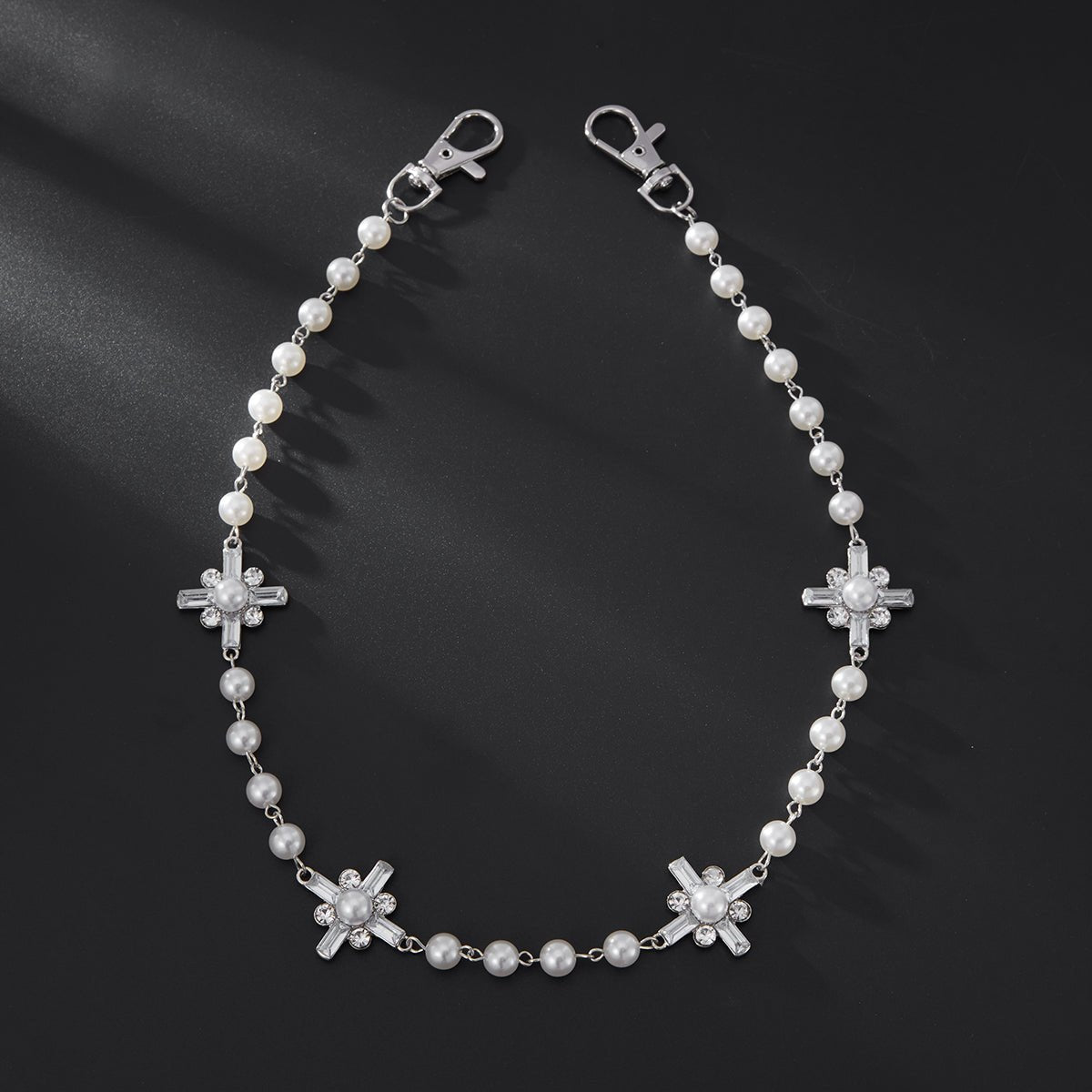 Newly Rhinestone Cross Pearl Trouser Chain - ArtGalleryZen