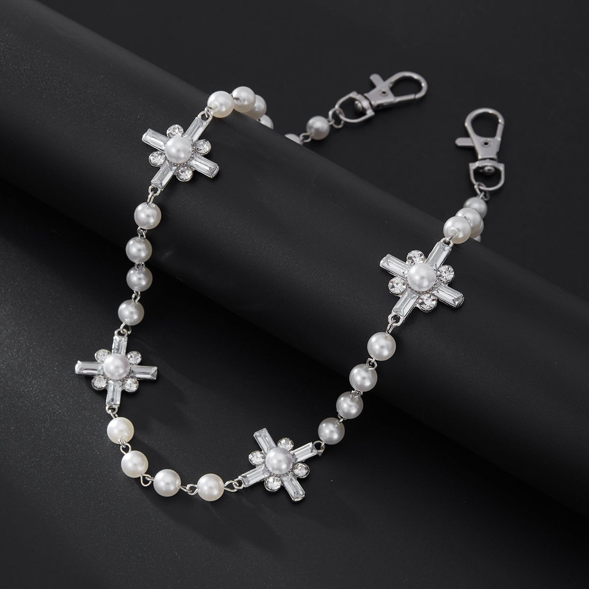Newly Rhinestone Cross Pearl Trouser Chain - ArtGalleryZen