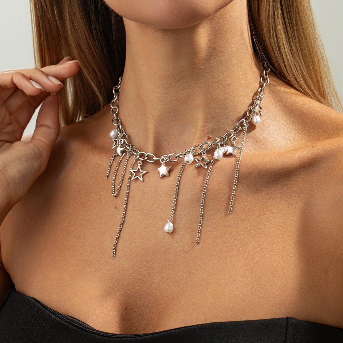 Newly Star Pearl Pendat Cable Chain Tassel Necklace - ArtGalleryZen