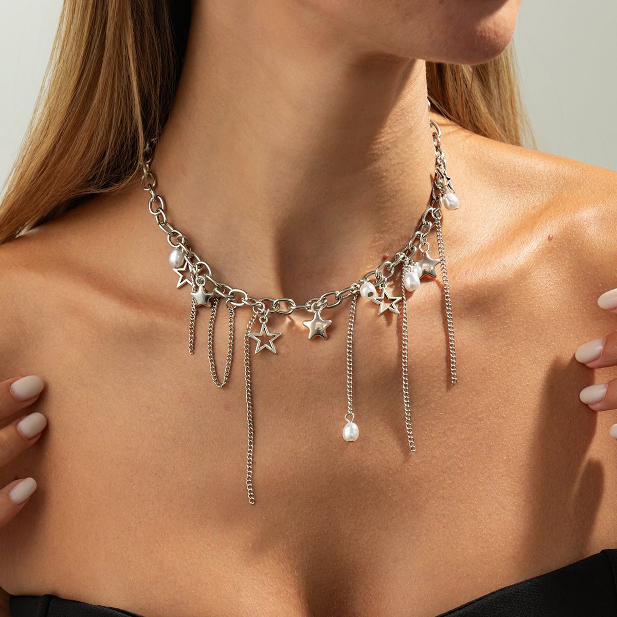Newly Star Pearl Pendat Cable Chain Tassel Necklace - ArtGalleryZen