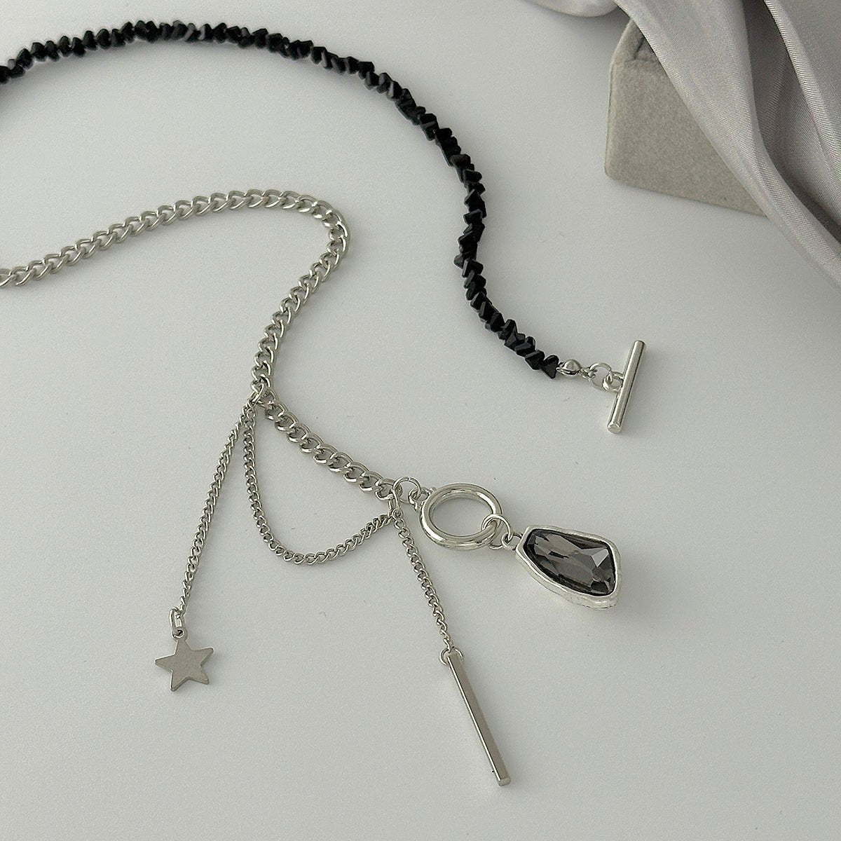 Newly Toggle Clasp Rhinestone Pendant Crystal Chain Tassel Necklace - ArtGalleryZen