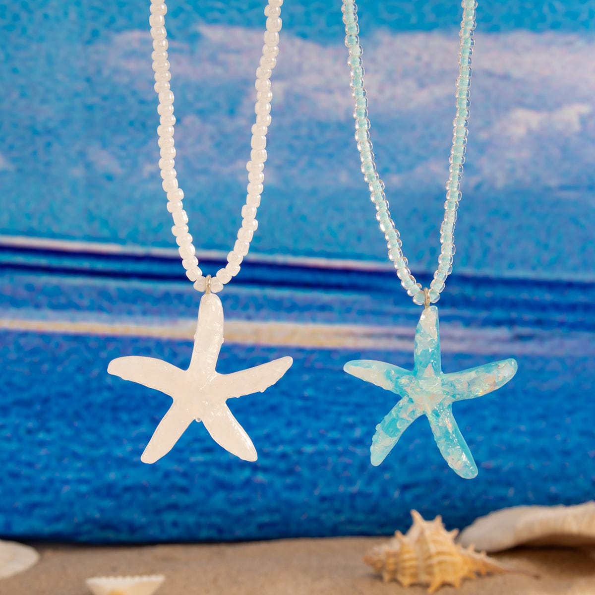 Ocean Style 2pcs Starfish Pendant Seed Bead Necklace Set - ArtGalleryZen