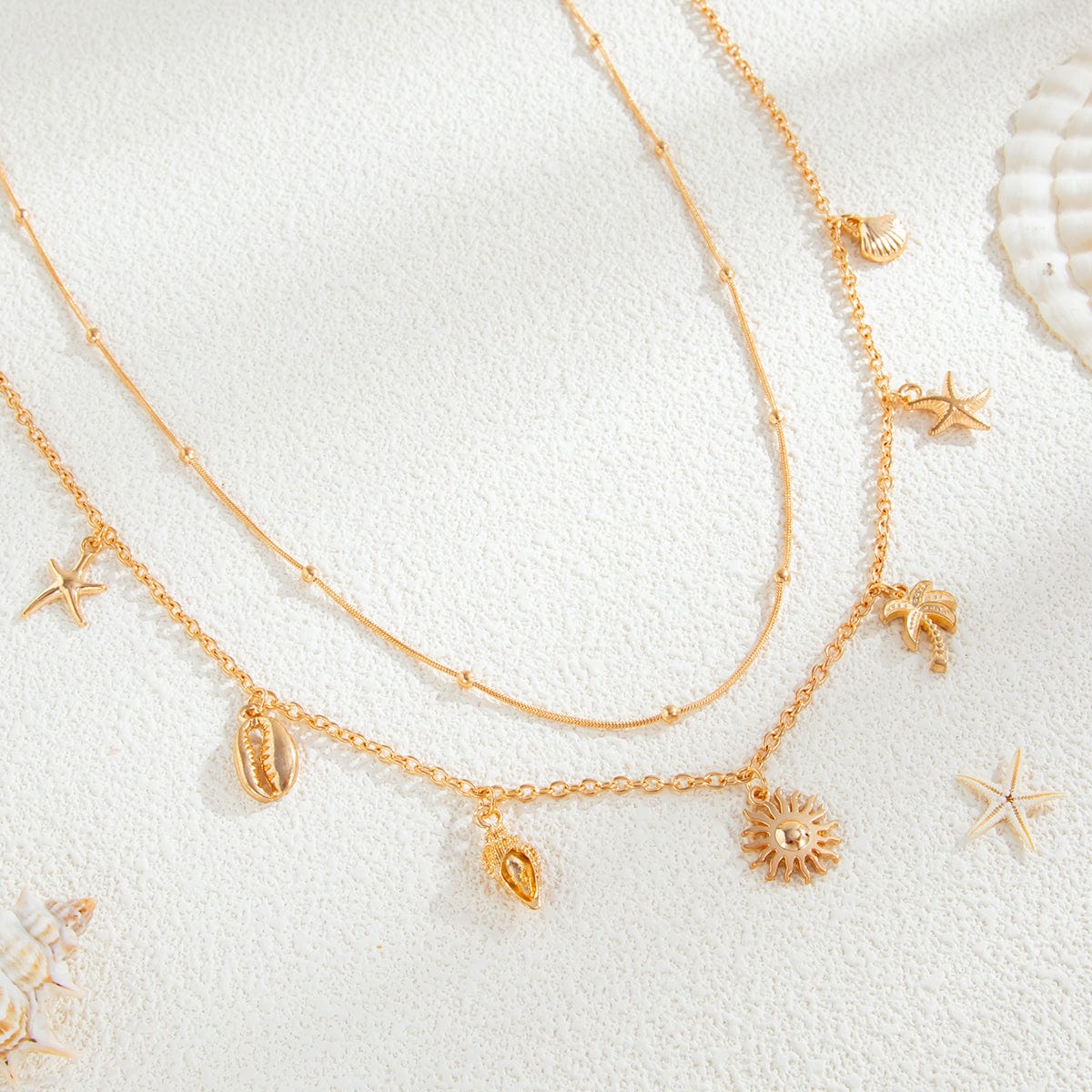 Ocean Style 2pcs Sun Conch Coconut Tree Tassel Waist Chain Set - ArtGalleryZen