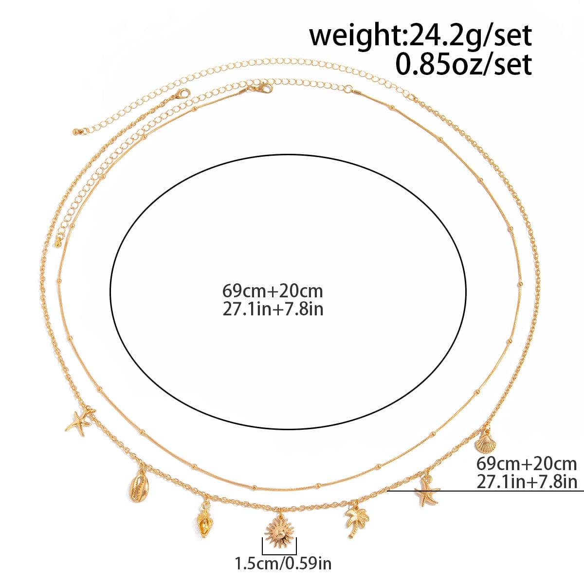 Ocean Style 2pcs Sun Conch Coconut Tree Tassel Waist Chain Set - ArtGalleryZen