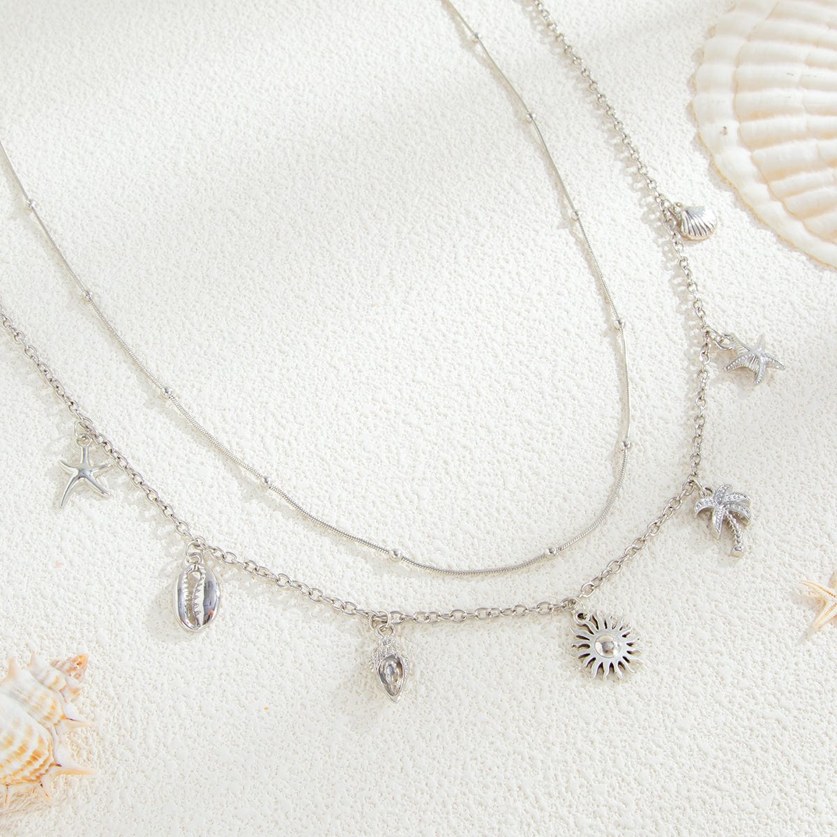 Ocean Style 2pcs Sun Conch Coconut Tree Tassel Waist Chain Set - ArtGalleryZen