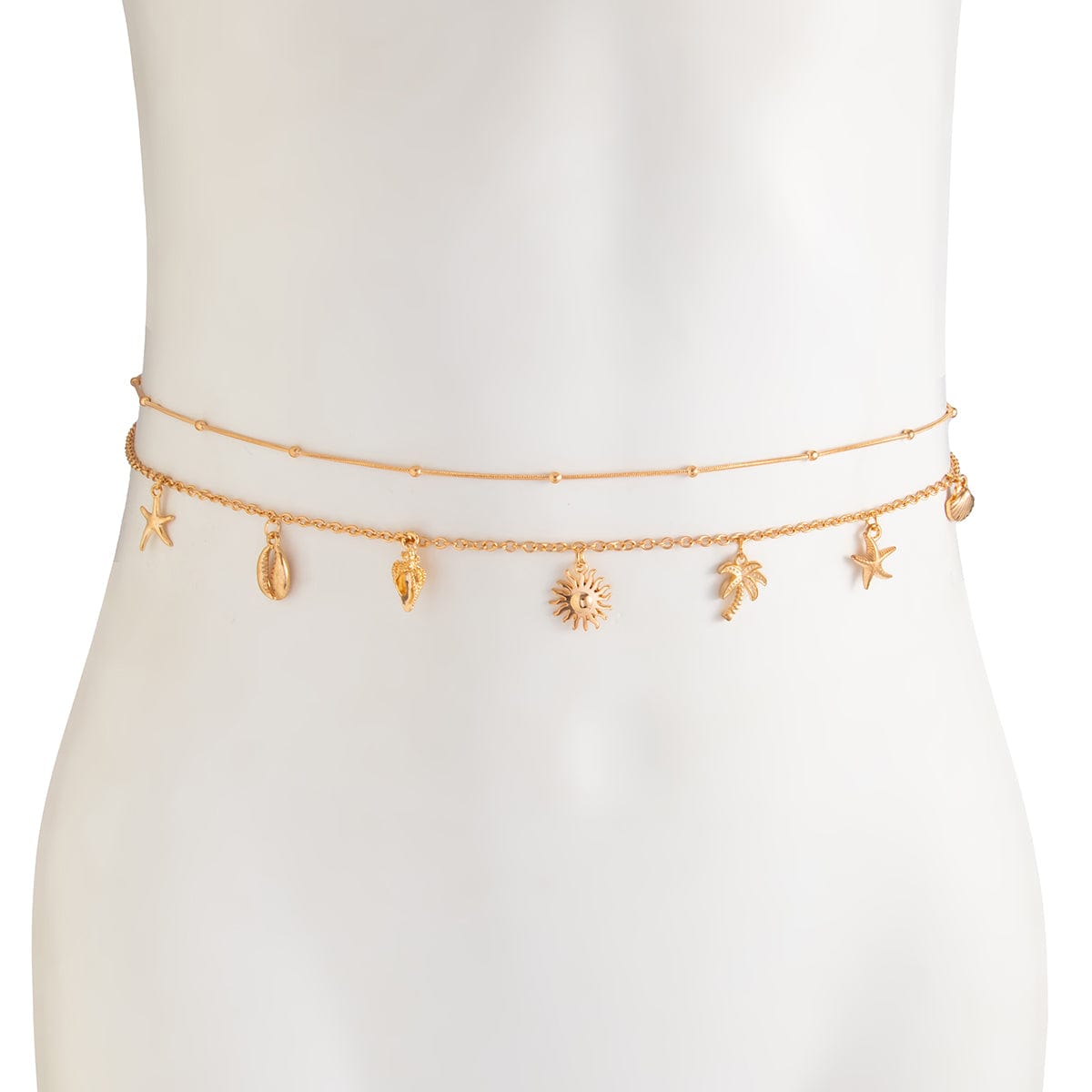 Ocean Style 2pcs Sun Conch Coconut Tree Tassel Waist Chain Set - ArtGalleryZen