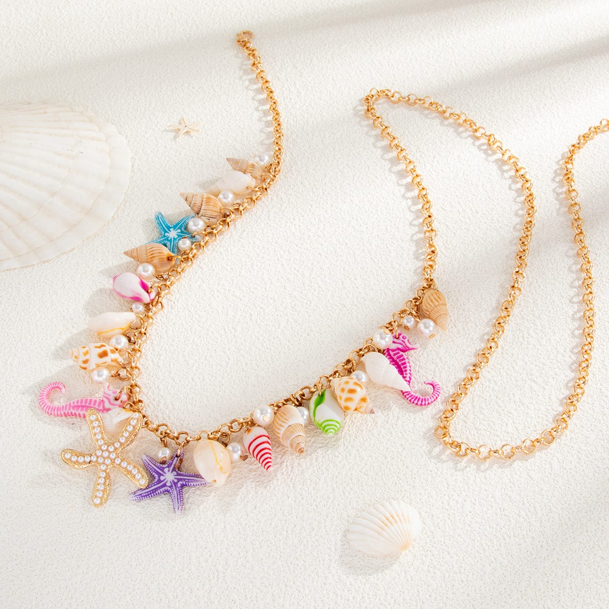 Ocean Style Conch Starfish Pearl Tassel Waist Chain - ArtGalleryZen