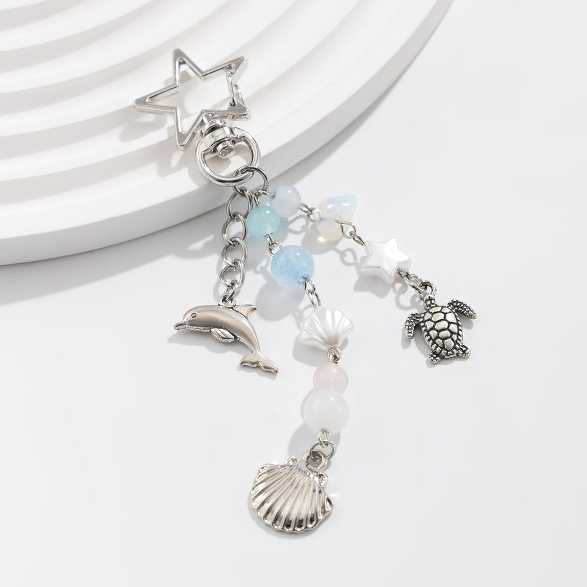 Ocean Style Dolphin Shell Turtle Pendant Pearl Glass Beaded Keychain - ArtGalleryZen