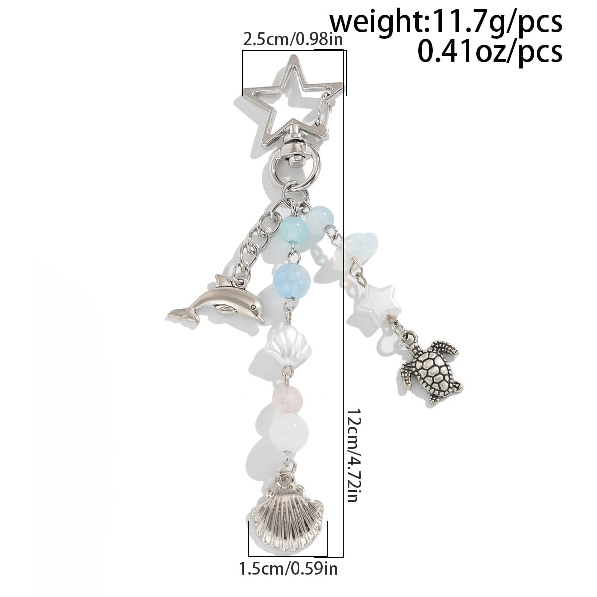Ocean Style Dolphin Shell Turtle Pendant Pearl Glass Beaded Keychain - ArtGalleryZen
