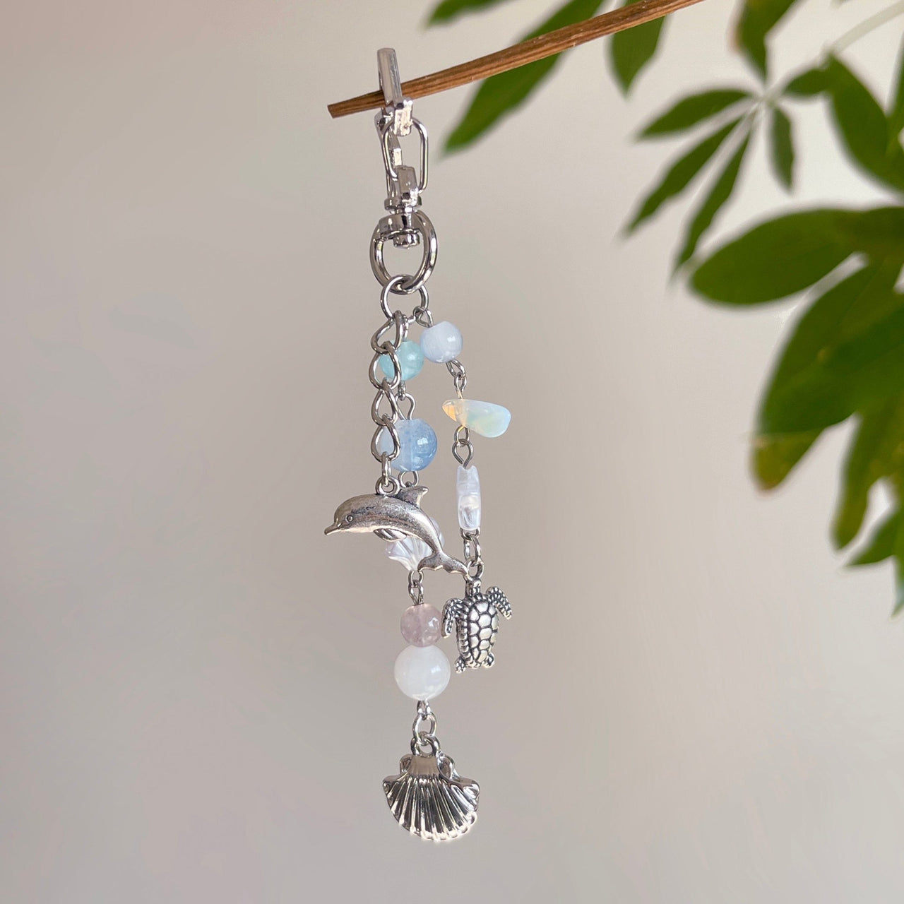 Ocean Style Dolphin Shell Turtle Pendant Pearl Glass Beaded Keychain - ArtGalleryZen