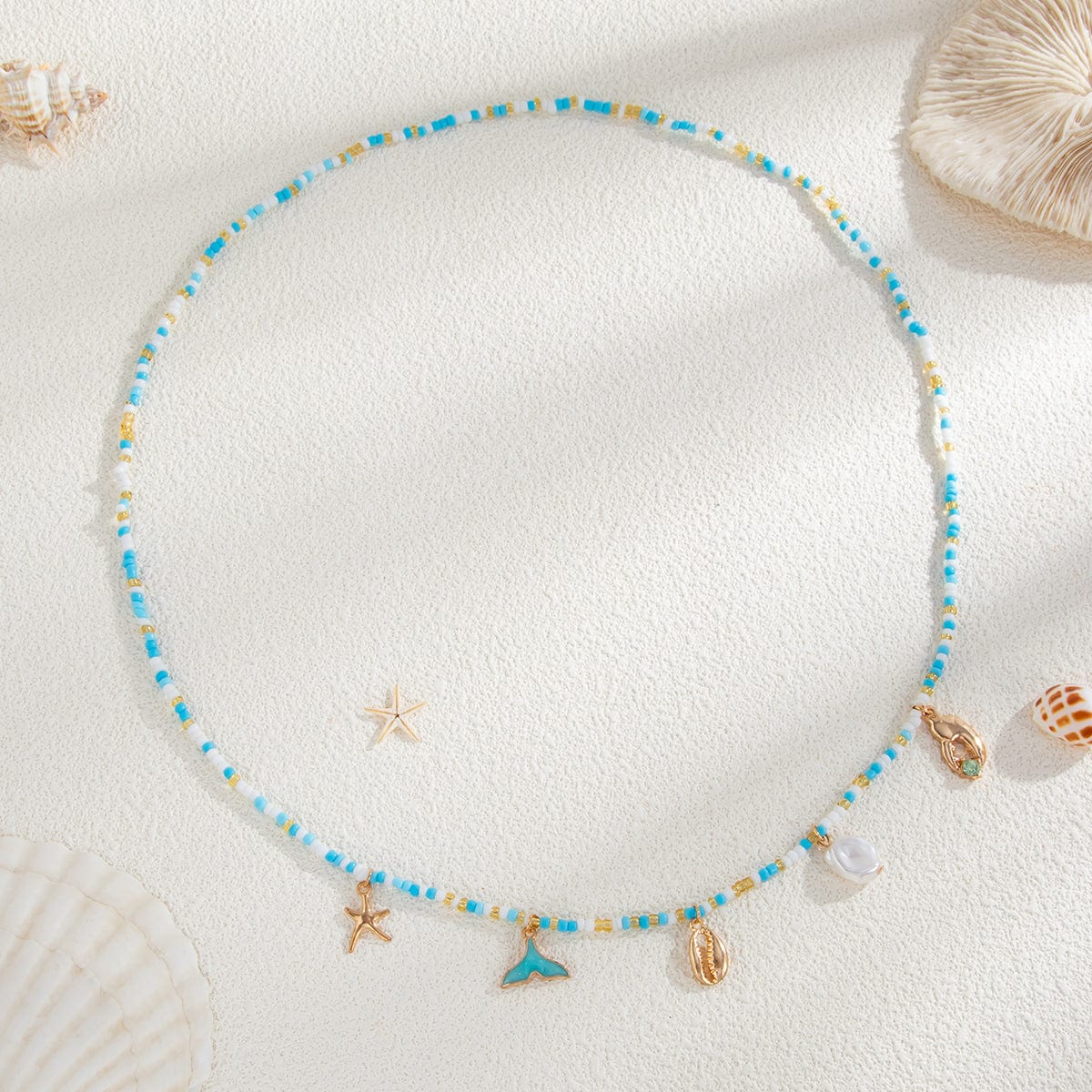 Ocean Style Enamel Mermaid Conch Starfish Pearl Tassel Waist Chain - ArtGalleryZen
