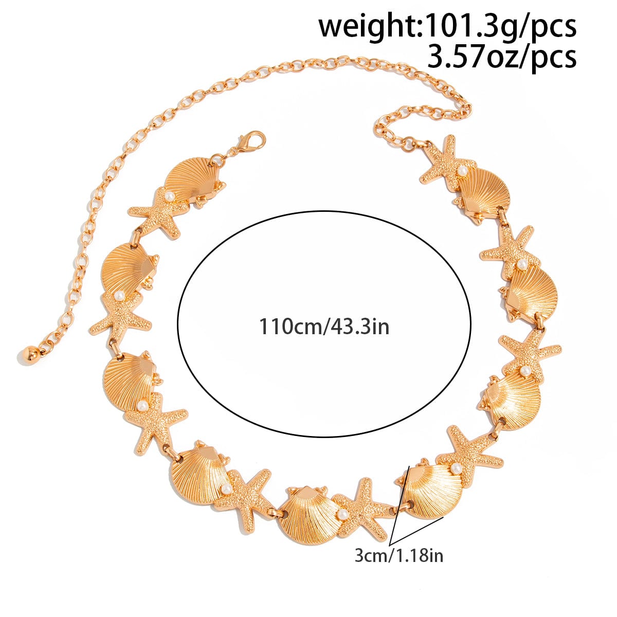 Ocean Style Gold Tone Pearl Shell Starfish Waist Chain - ArtGalleryZen