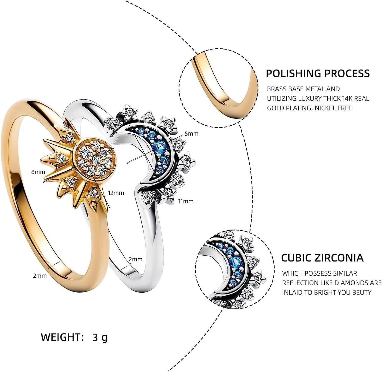 Pandora CZ Inlaid Sun And Moon Stackable Ring - ArtGalleryZen