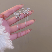Thumbnail for Pearl Inlaid Zircon Butterfly Tassel Earrings - ArtGalleryZen