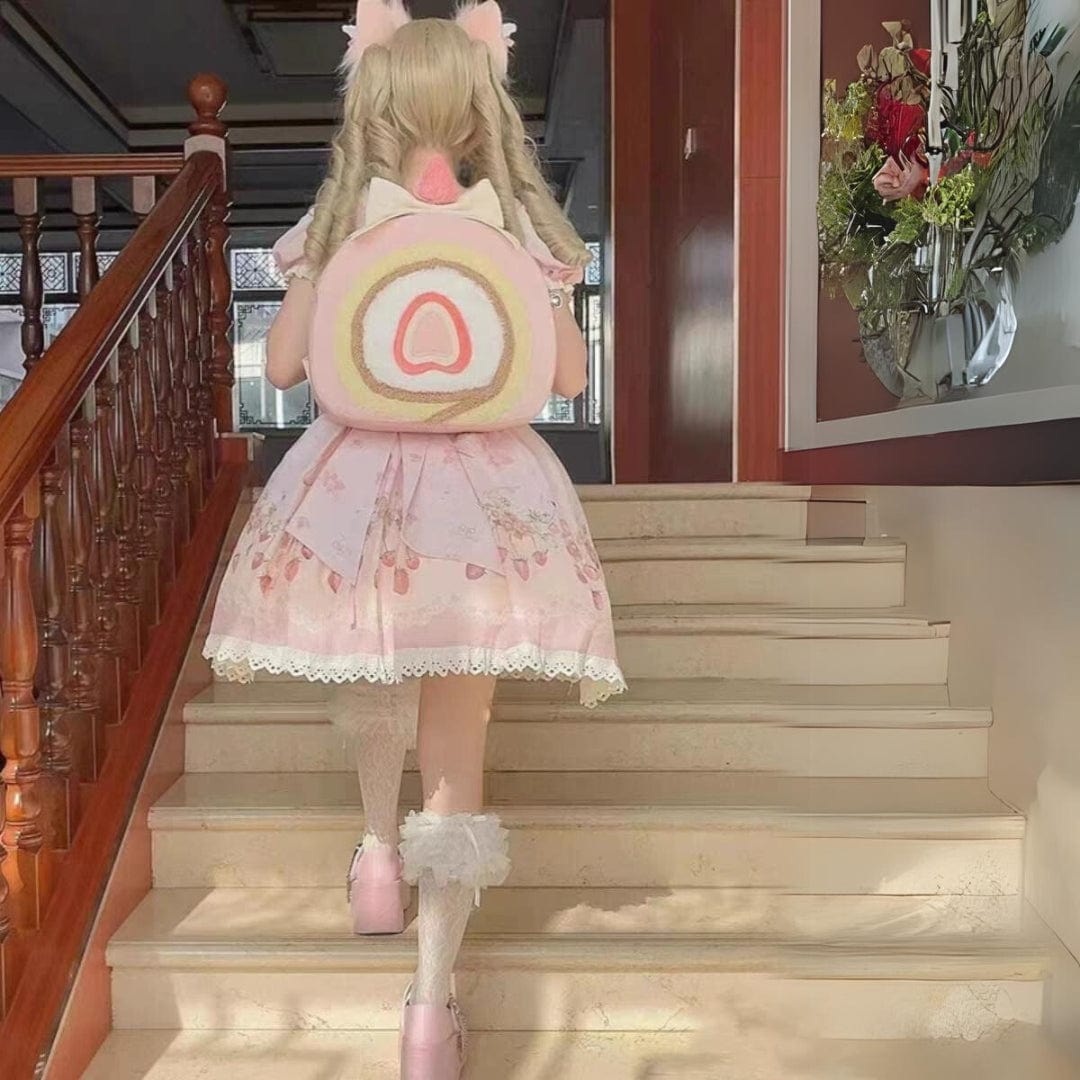 Pink Cake Bow Backpack Crossbody Bag - ArtGalleryZen