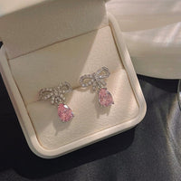 Thumbnail for Pink Crystal Bowknot Dangle Earrings - ArtGalleryZen