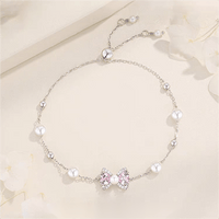 Thumbnail for Pink Crystal Bowknot Pearl Chain Bracelet - ArtGalleryZen