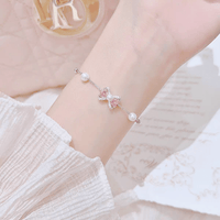Thumbnail for Pink Crystal Bowknot Pearl Chain Bracelet - ArtGalleryZen