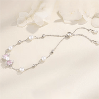 Thumbnail for Pink Crystal Bowknot Pearl Chain Bracelet - ArtGalleryZen