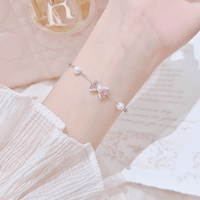 Thumbnail for Pink Crystal Bowknot Pearl Chain Bracelet - ArtGalleryZen