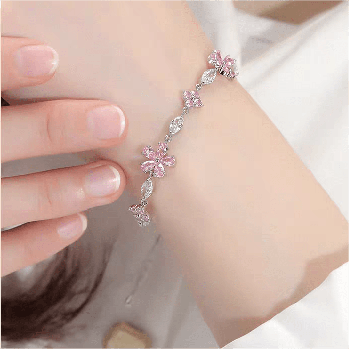 Pink Crystal Cherry Blossom Bracelet - ArtGalleryZen