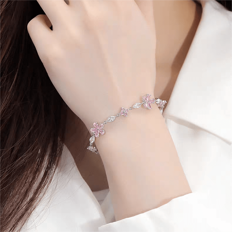 Pink Crystal Cherry Blossom Bracelet - ArtGalleryZen